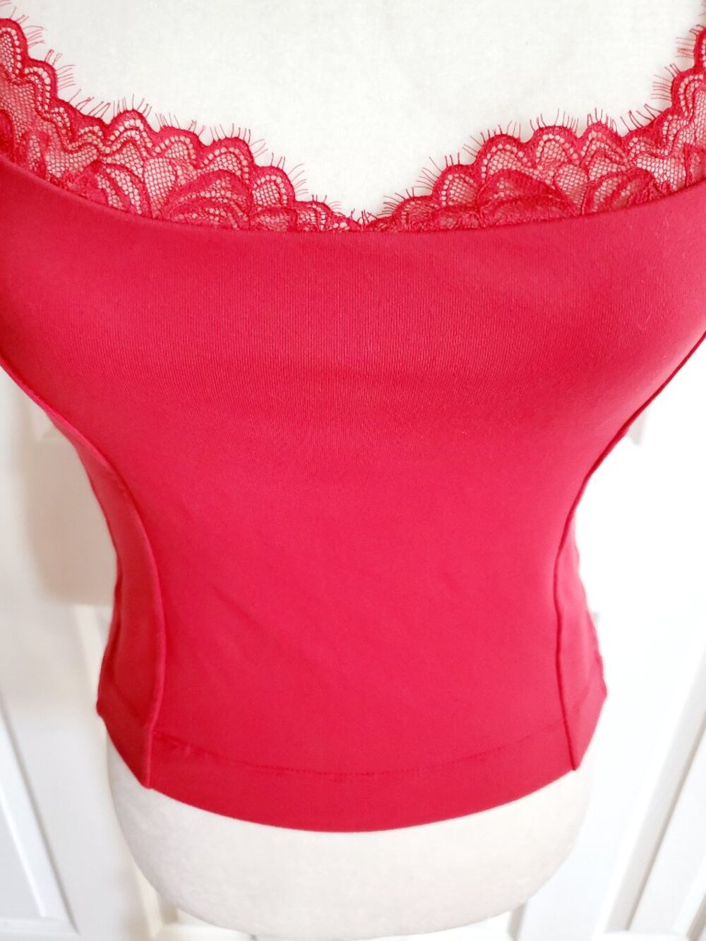 Free People Red Lace Trim Cami Tank Top XS Open Back Y2K Coquette - Picture 5 of 12